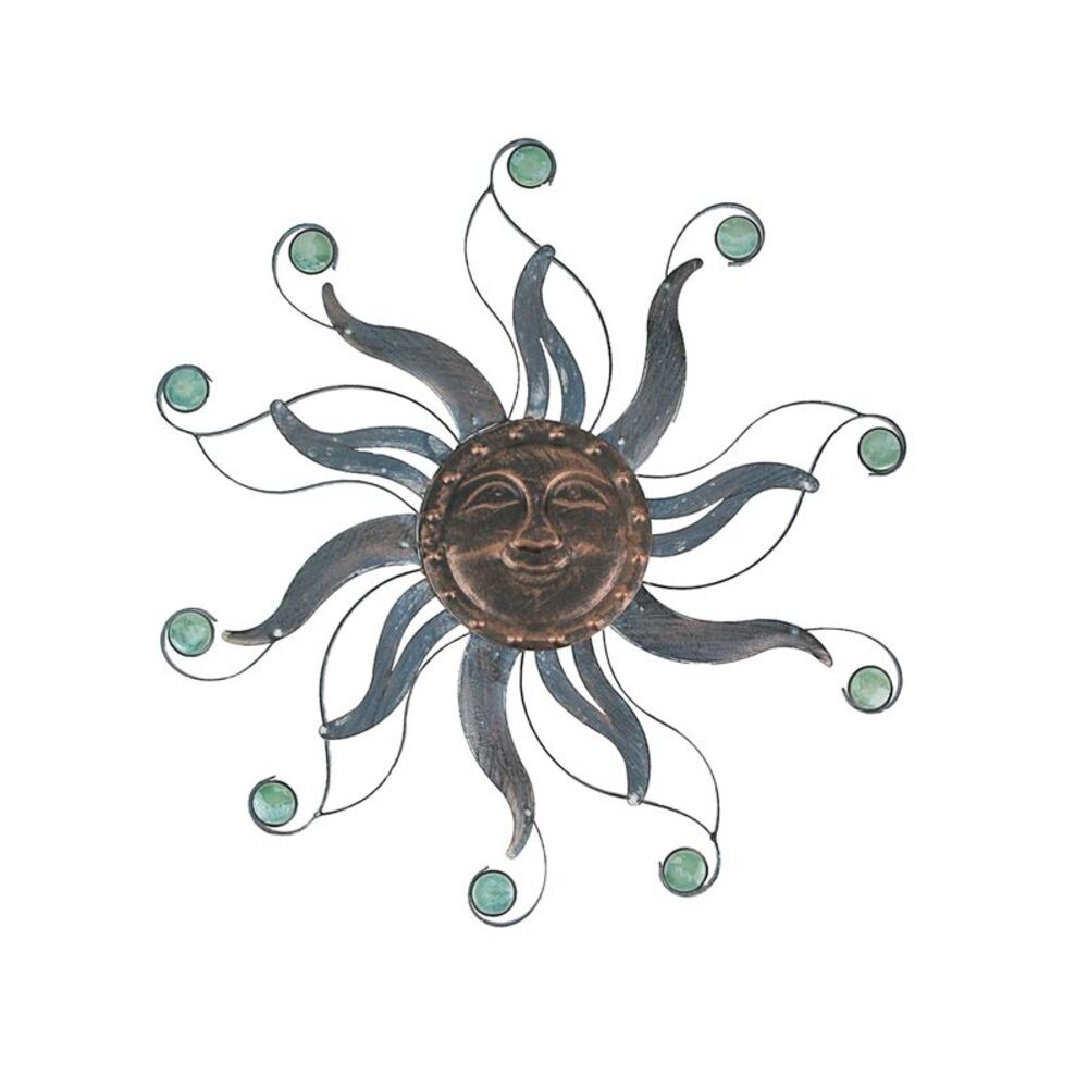 Antique Copper Finish Metal Sun Face Wall Hanging